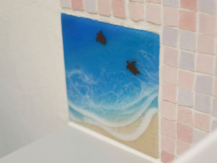 中古マンションのリノベーション後の洗面台のタイル